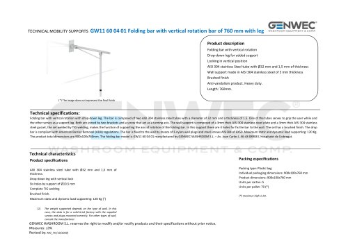 GW11 60 04 01 Folding bar with vertical rotation bar of 760 mm with leg