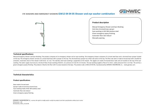 GW12 04 04 05 Shower and eye washer combination