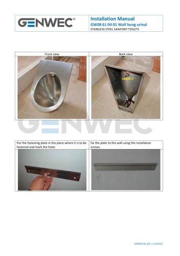 Installation Manual GW08 61 04 01 Wall hung urinal