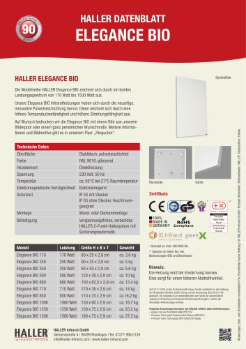 Datenblatt HALLER Elegance BIO Infrarotheizung