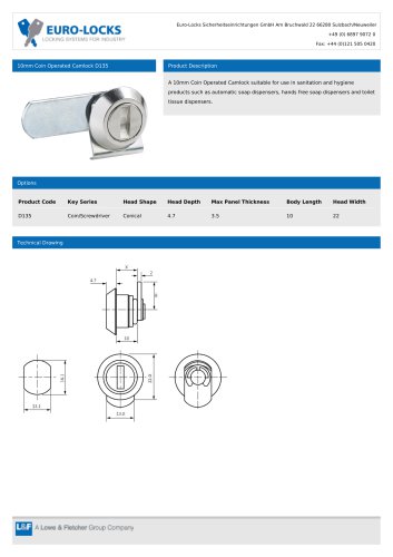 10mm Coin Operated Camlock D135 Product Description