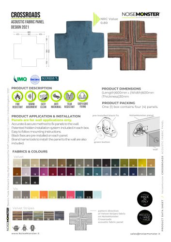 CROSSROADS Acoustic Fabric Panel / Product Data Sheet