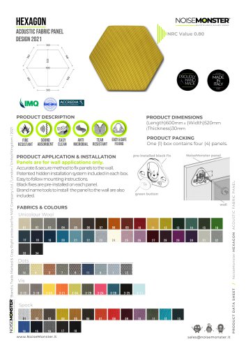 HEXAGON Acoustic Fabric Panel / Product Data Sheet