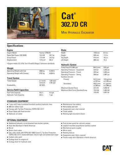 302.7D CR Mini Hydraulic Excavator