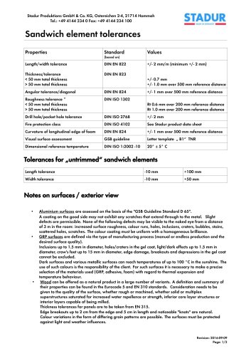 Tolerances for sandwich elements