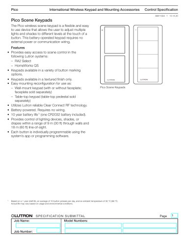 Pico Scene Keypads - technical sheet