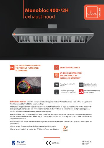 Monobloc 400º/2H exhaust hood