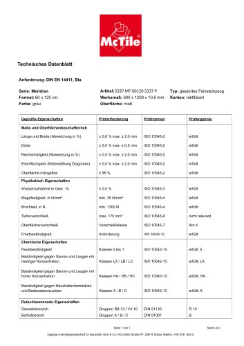 Technisches Datenblatt MERIDIAN