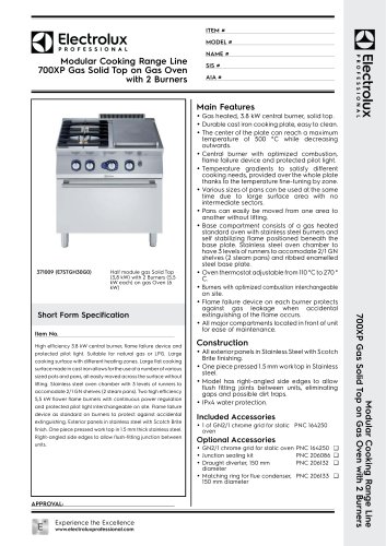 Modular Cooking Range Line 700XP Gas Solid Top on Gas Oven with 2 Burners