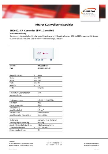 BHC6001-ER Controller 6kW 1 Zone IP65