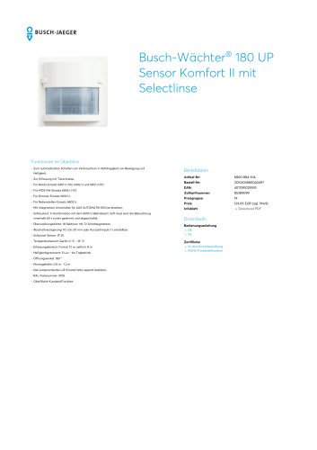 Busch-Wächter® 180 UP Sensor Komfort II mit Selectlinse STUDIOWEISS MATT