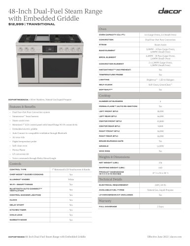 48-Inch Dual-Fuel Steam Range with Embedded Griddle