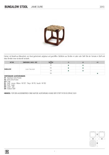 scheda tecnica bungalow stool