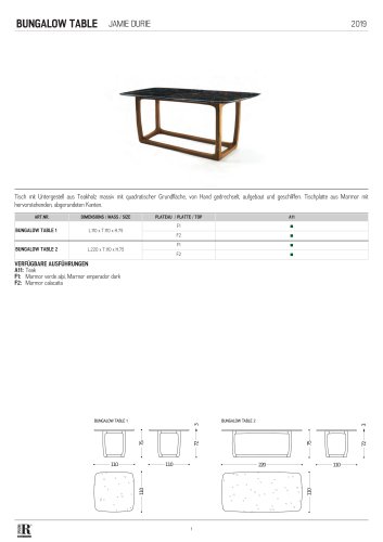 scheda tecnica bungalow table