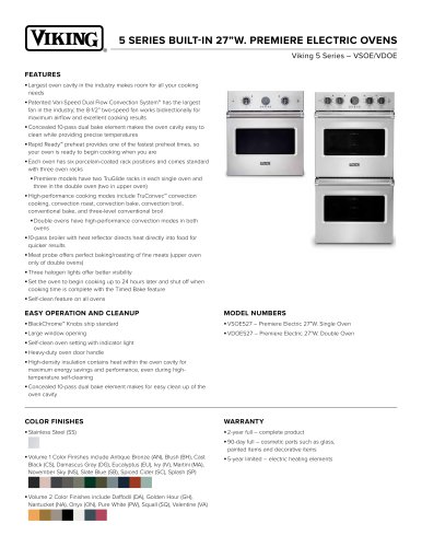 5 SERIES BUILT-IN 27”W. PREMIERE ELECTRIC OVENS