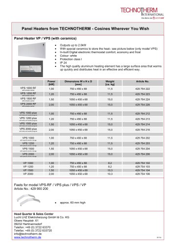 Panel Heater VP / VPS / VP / VP plus / VP RF