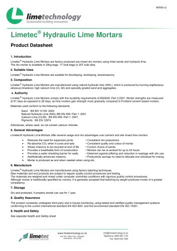 Limetec® Hydraulic Lime Mortars datasheet